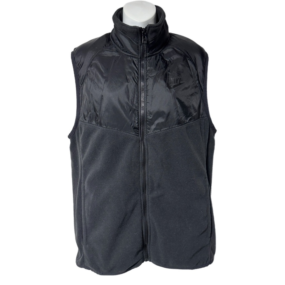 Vtg Nike Sportswear Fleece Nylon Vest L Black Zip Swoosh Techwear Golf Y2K